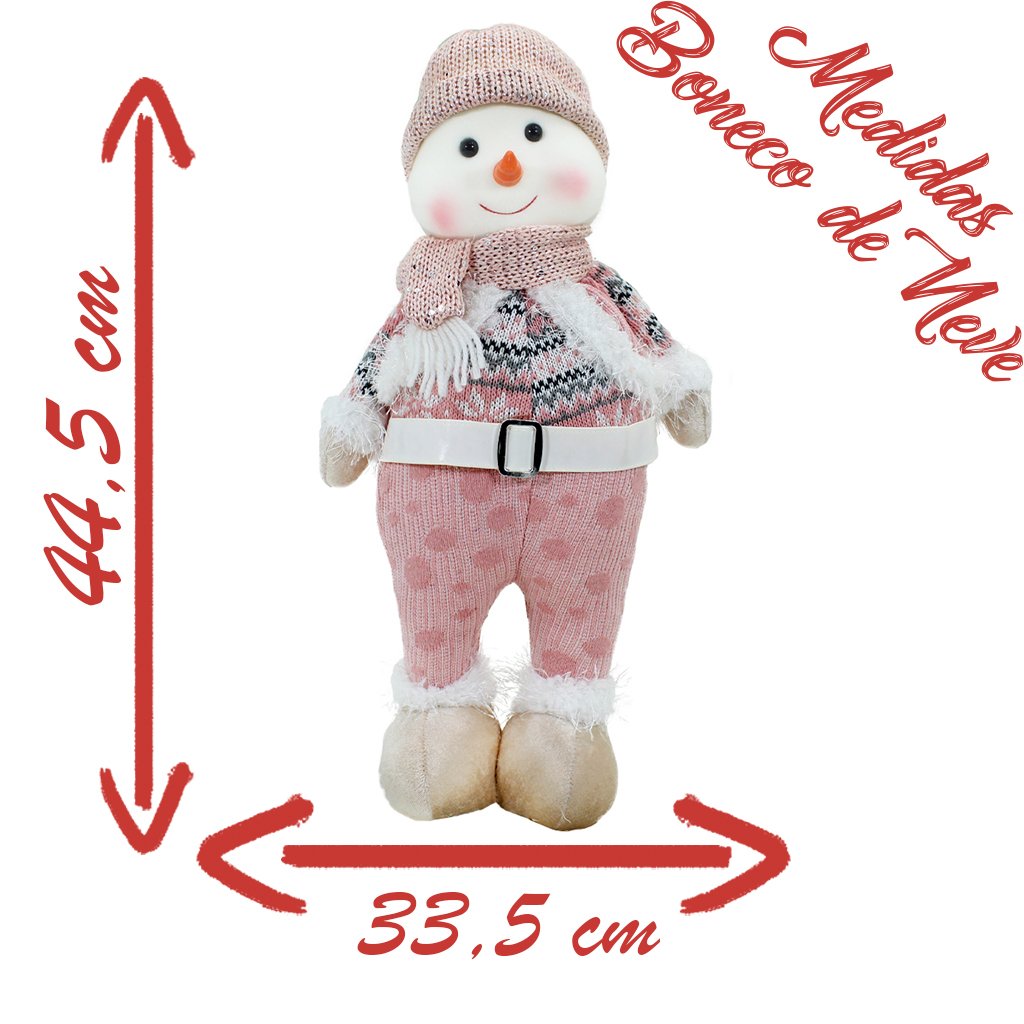 Boneco Natal Boneca de Neve Rosa Natalina 44,5cm