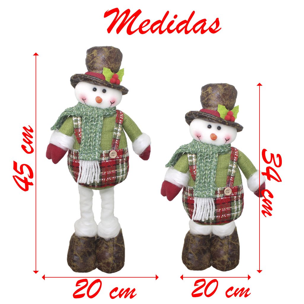 Boneco Natal Boneco De Neve Tecido Xadrez Perna Ajustável 45cm