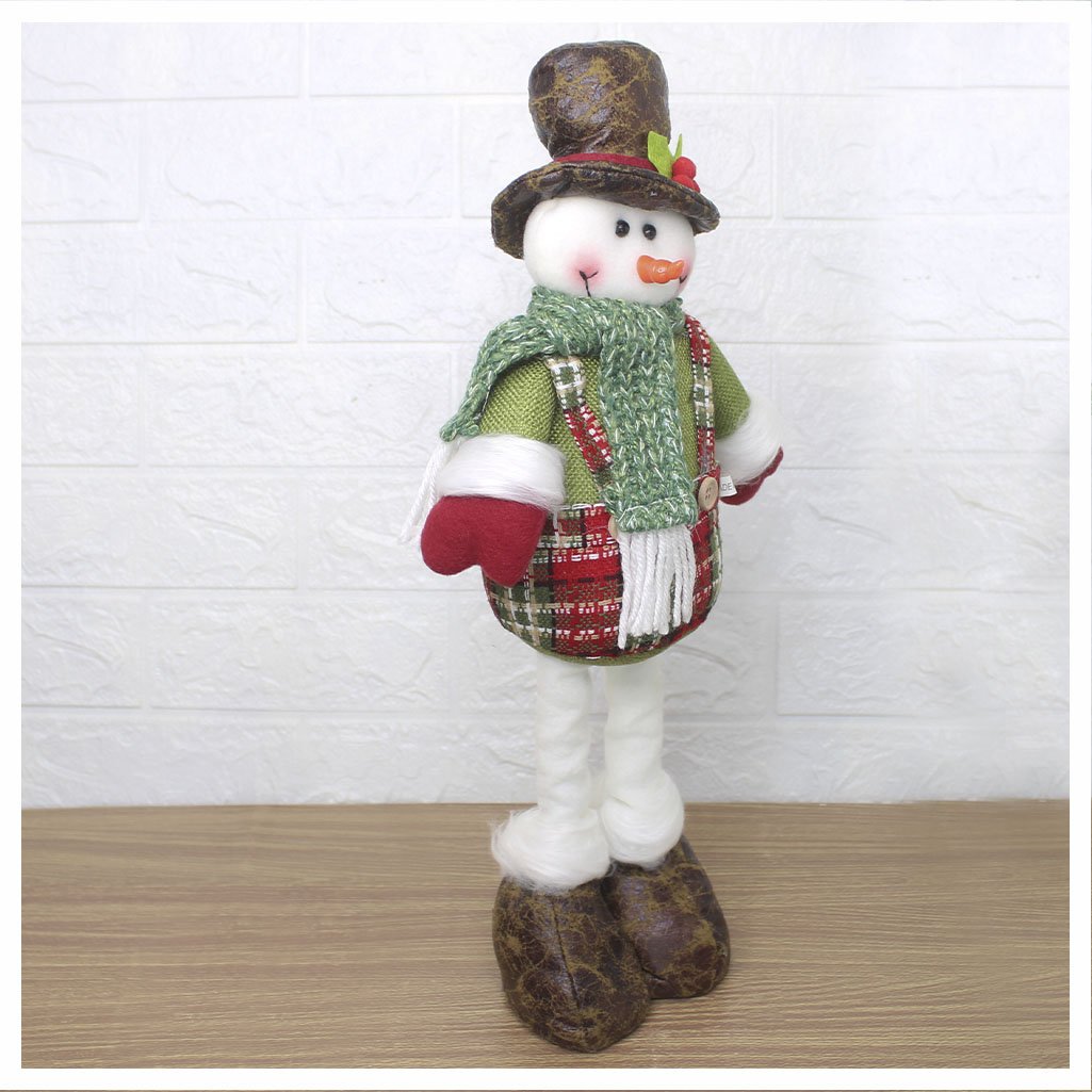 Boneco Natal Boneco De Neve Tecido Xadrez Perna Ajustável 45cm