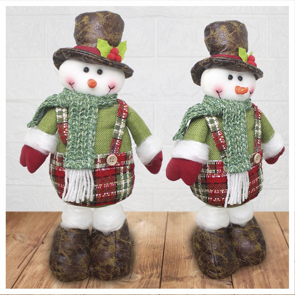 Boneco Natal Boneco De Neve Tecido Xadrez Perna Ajustável 45cm