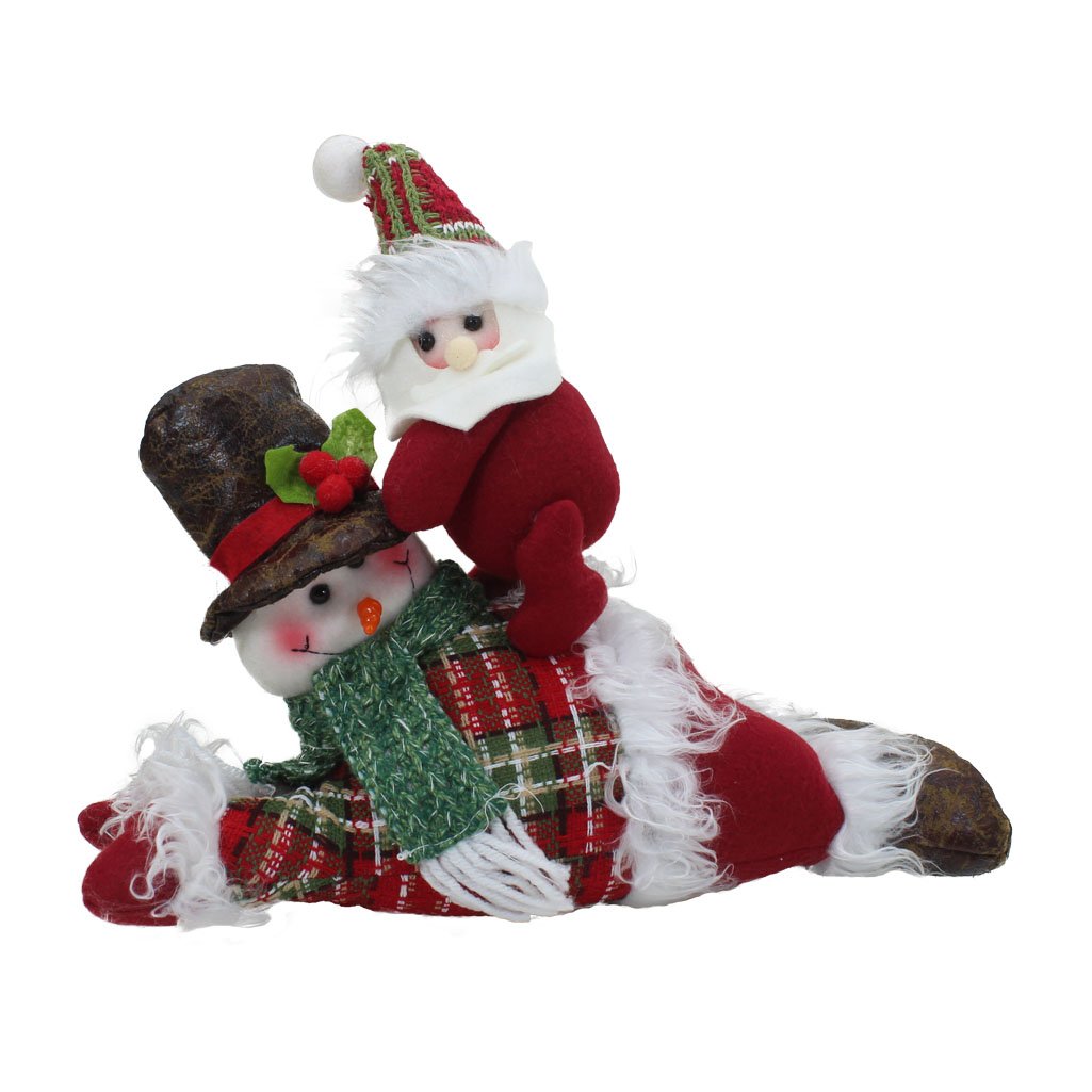Boneco Natal Decorativo Boneco De Neve Tecido Xadrez 34cm