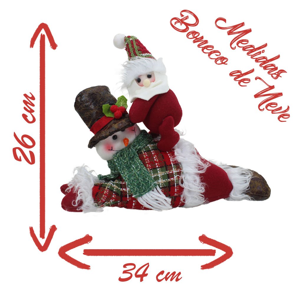 Boneco Natal Decorativo Boneco De Neve Tecido Xadrez 34cm
