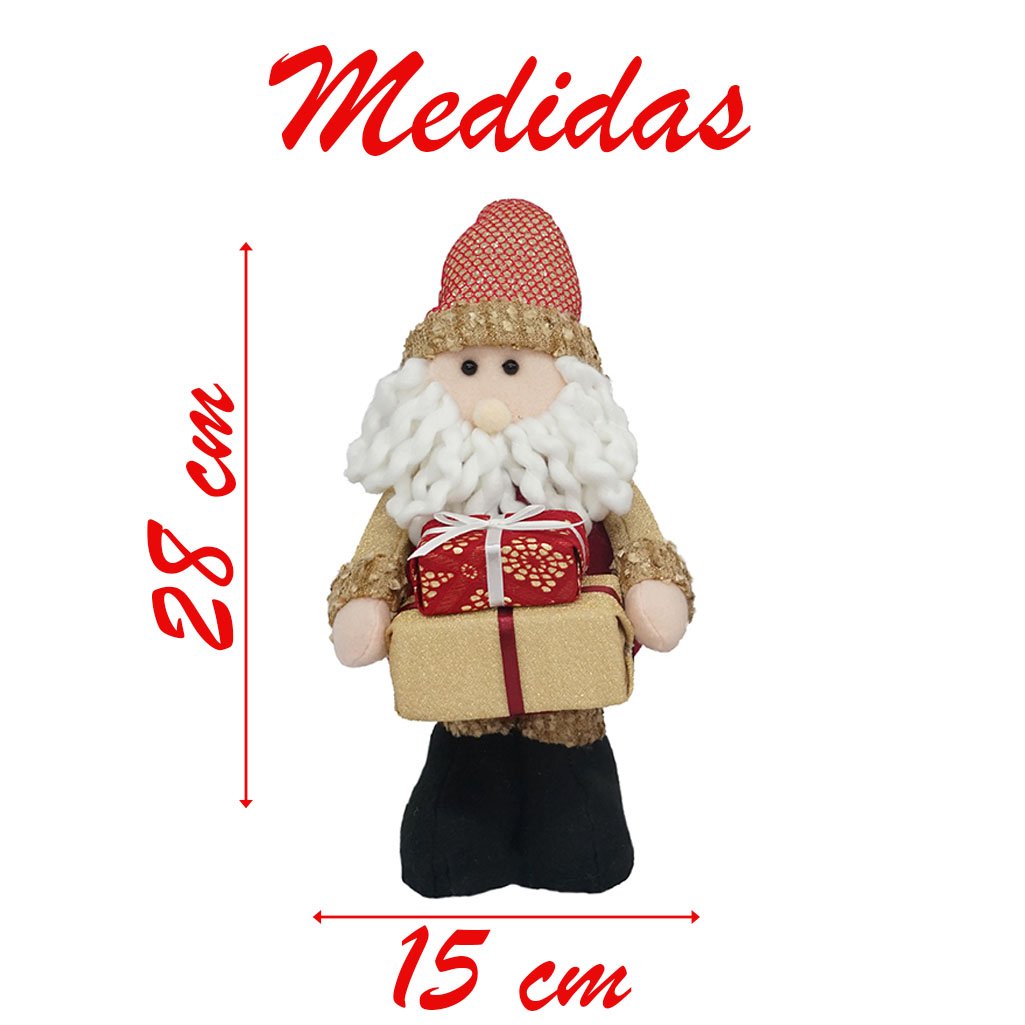 Boneco Natal Papai Noel Com Presente Natalino 28cm