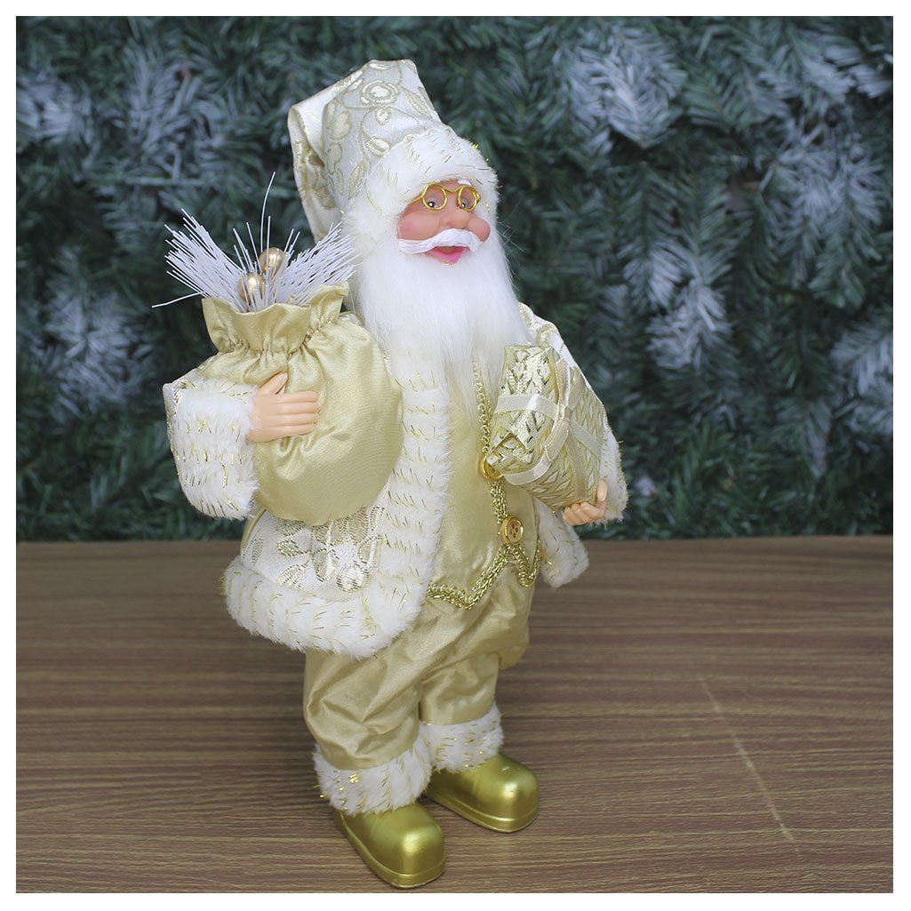 Boneco Natal Papai Noel Com Presente Natalino Dourado 30cm