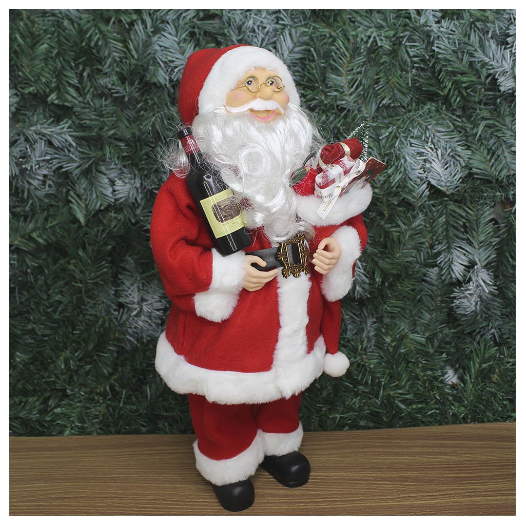 Boneco Natal Papai Noel Com Presente Sommelier 45cm