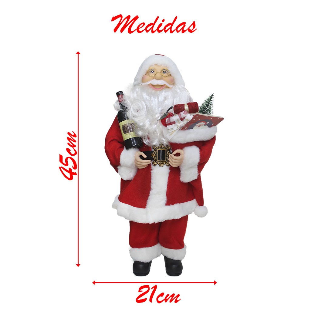 Boneco Natal Papai Noel Com Presente Sommelier 45cm