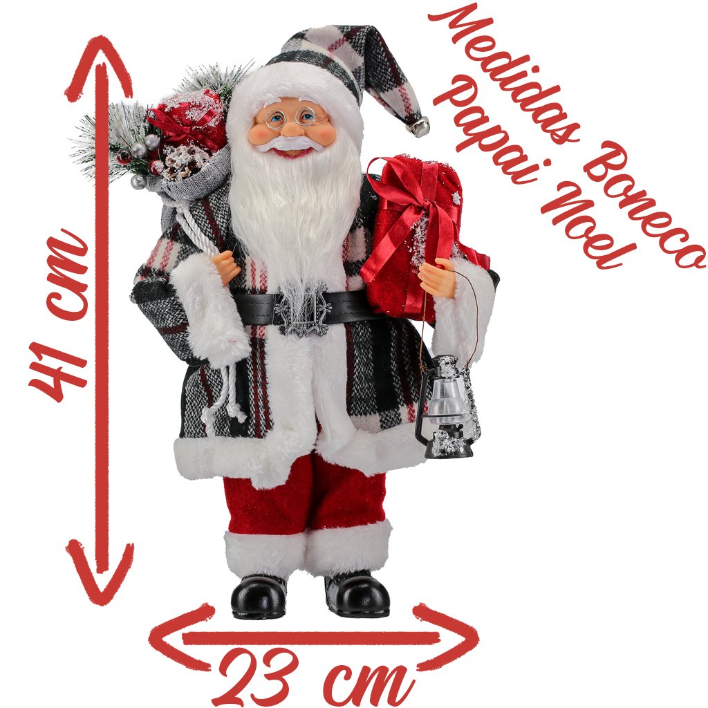 Boneco Natal Papai Noel Lampião Em Tecido 41cm