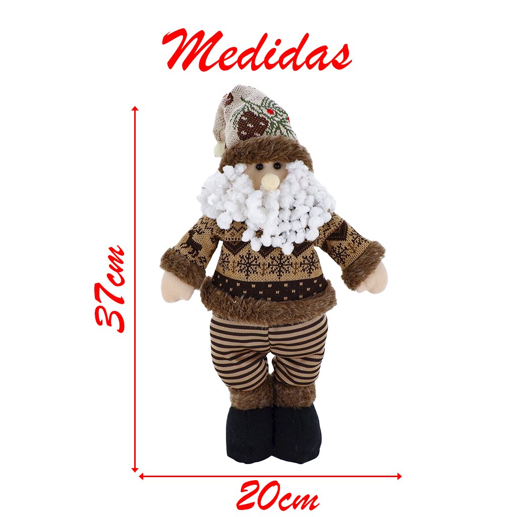 Boneco Natal Papai Noel Marrom Em Tecido 37cm