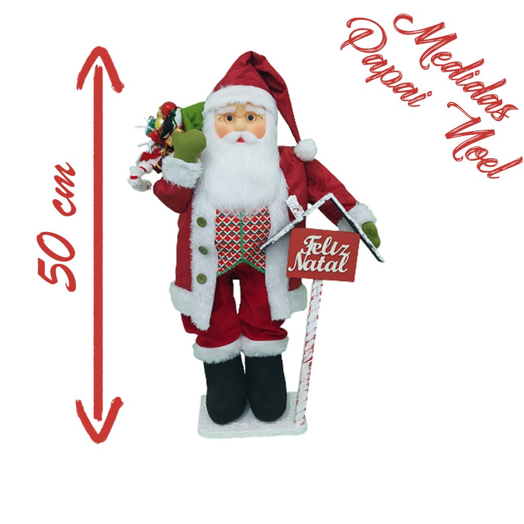 Boneco Natal Papai Noel Placa Feliz Natal 50cm