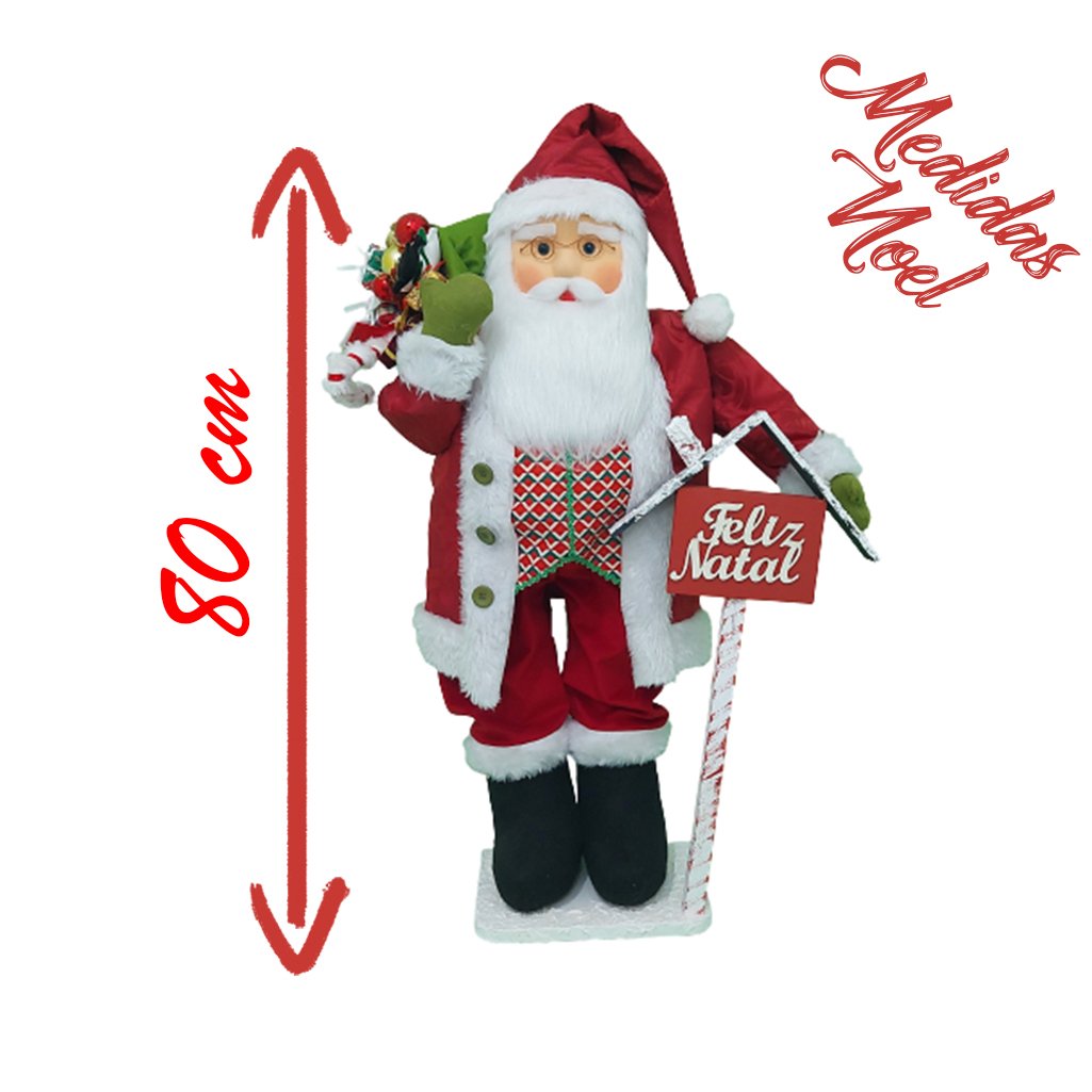 Boneco Natal Papai Noel Placa Feliz Natal 80cm