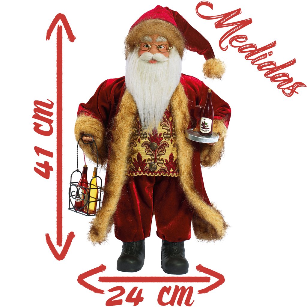 Boneco Natal Papai Noel Sommelier Tecido 41cm