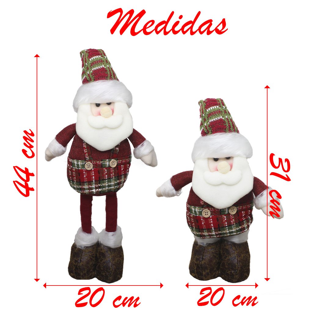 Boneco Natal Papai Noel Tecido Xadrez Perna Ajustável 44cm