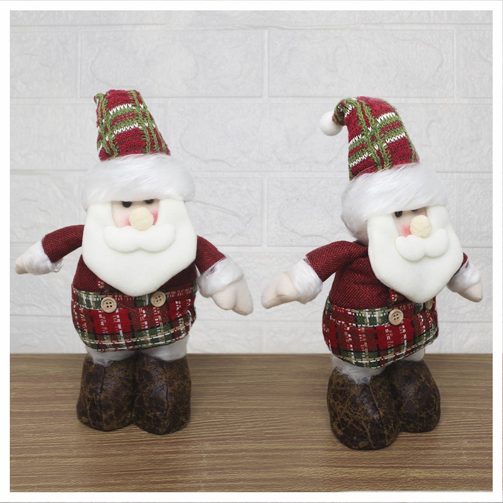Boneco Natal Papai Noel Tecido Xadrez Perna Ajustável 44cm