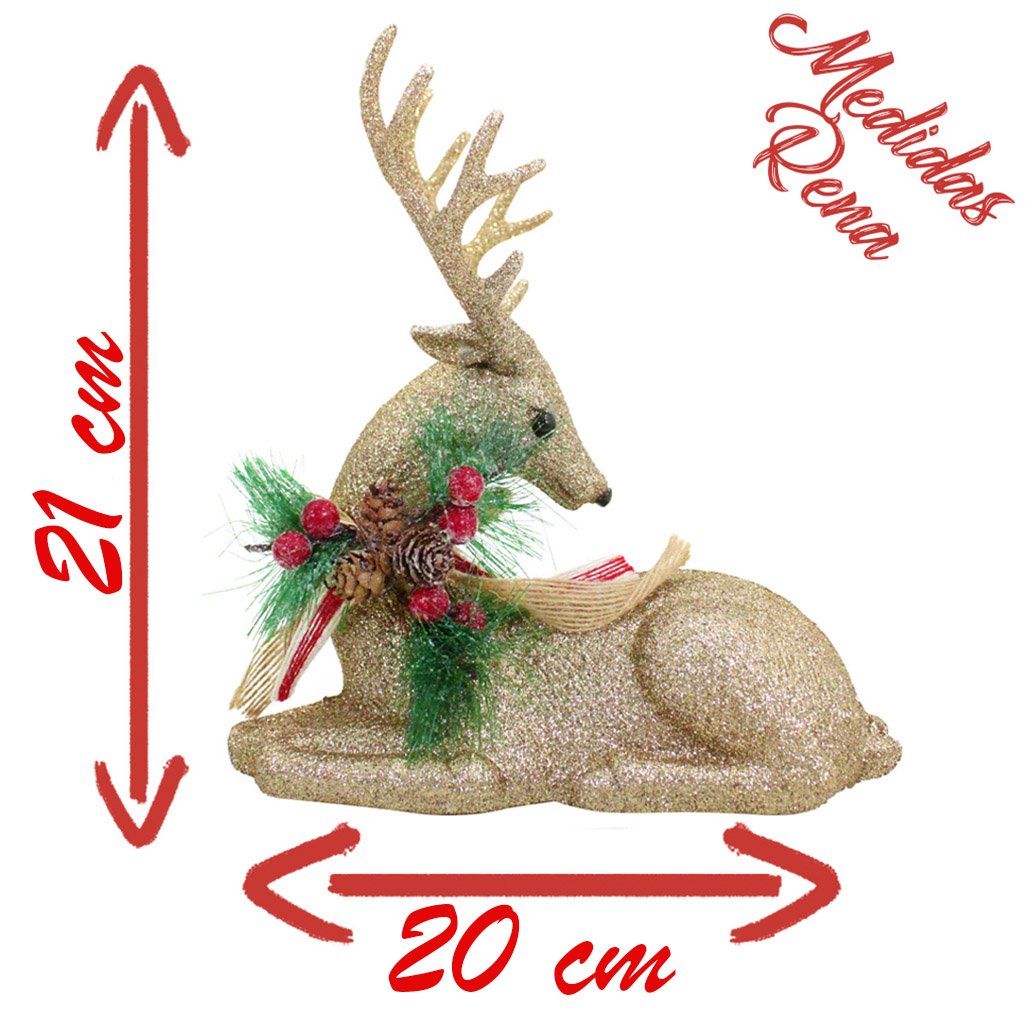 Boneco Natal Rena Natalina Glitter Dourado 21cm
