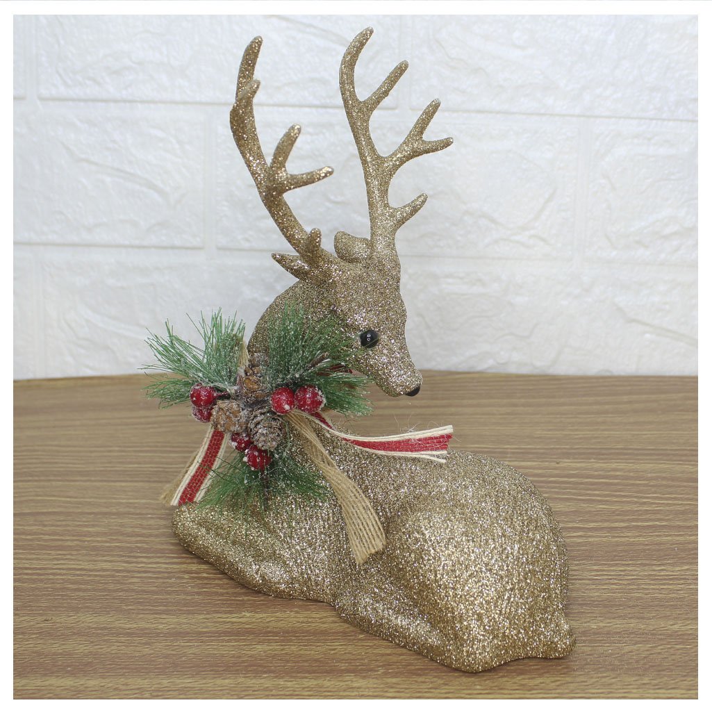 Boneco Natal Rena Natalina Glitter Dourado 21cm