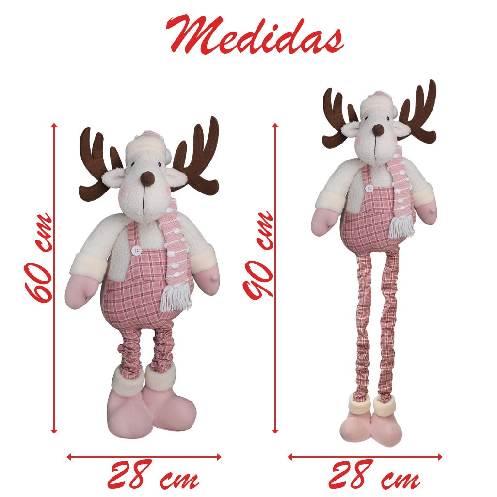 Boneco Natal Rena Rosa Natalina Perna Ajustável 90cm