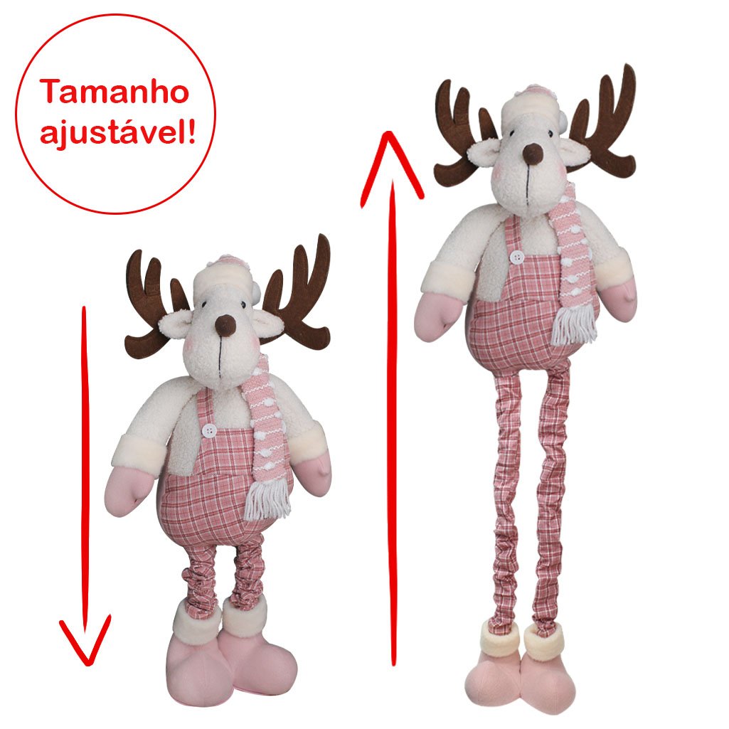 Boneco Natal Rena Rosa Natalina Perna Ajustável 90cm