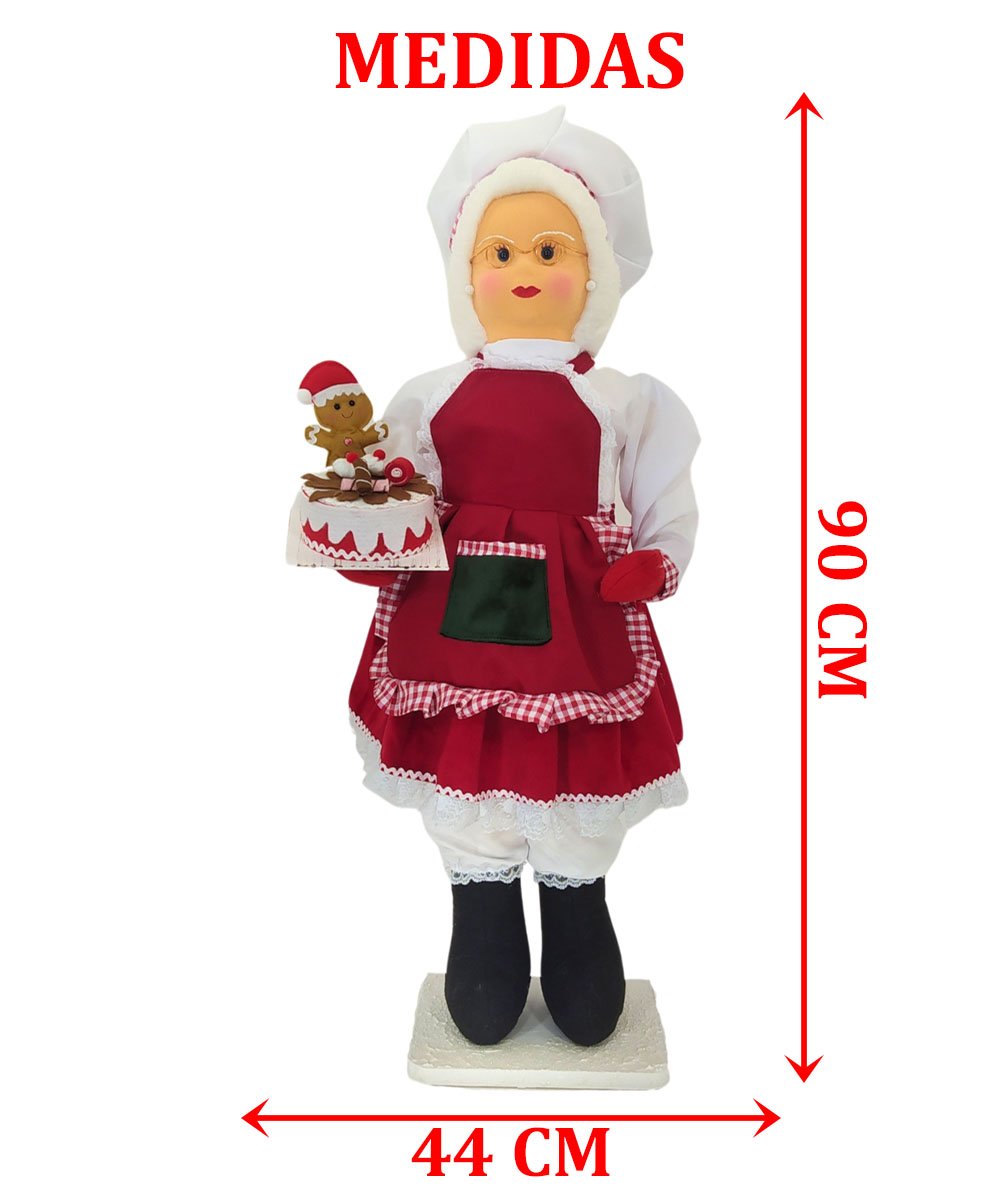 Boneco Natalino Mamão Noel Confeiteira Chefe De Cozinha 90cm