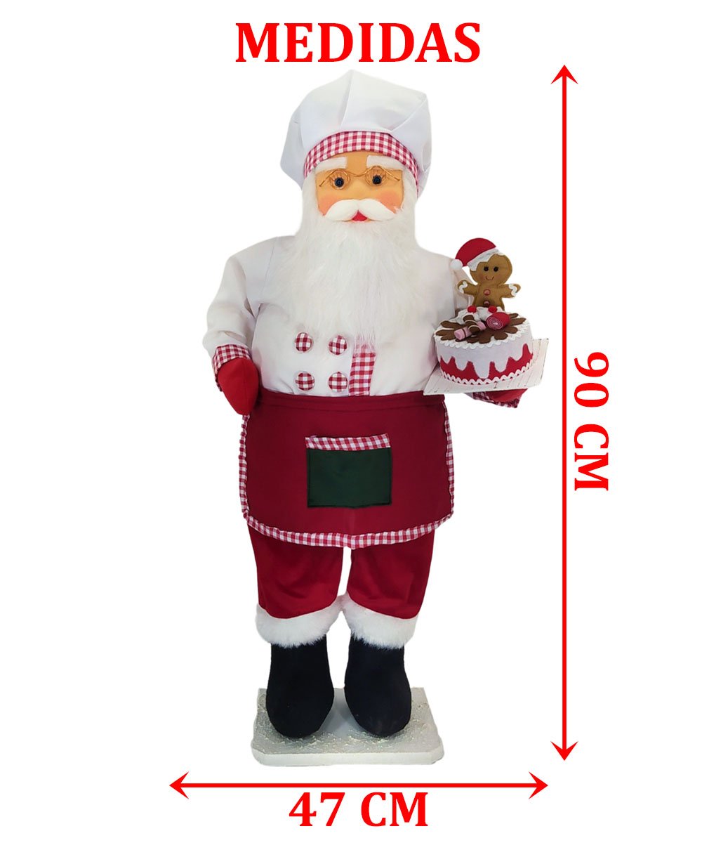 Boneco Natalino Papai Noel Confeiteiro Chefe De Cozinha 90cm