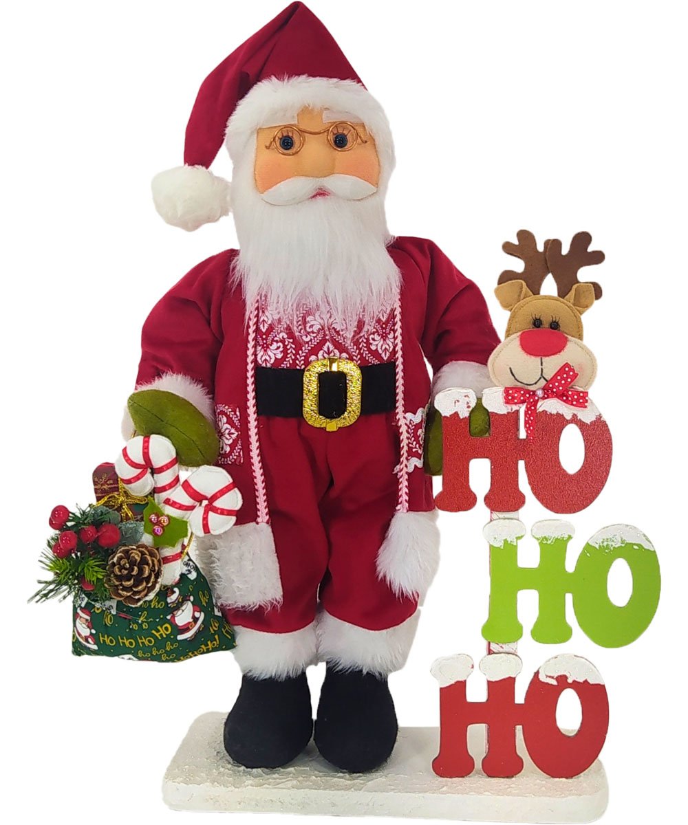 Boneco Natalino Papai Noel Ho Ho Ho Saco Com Presentes 55cm