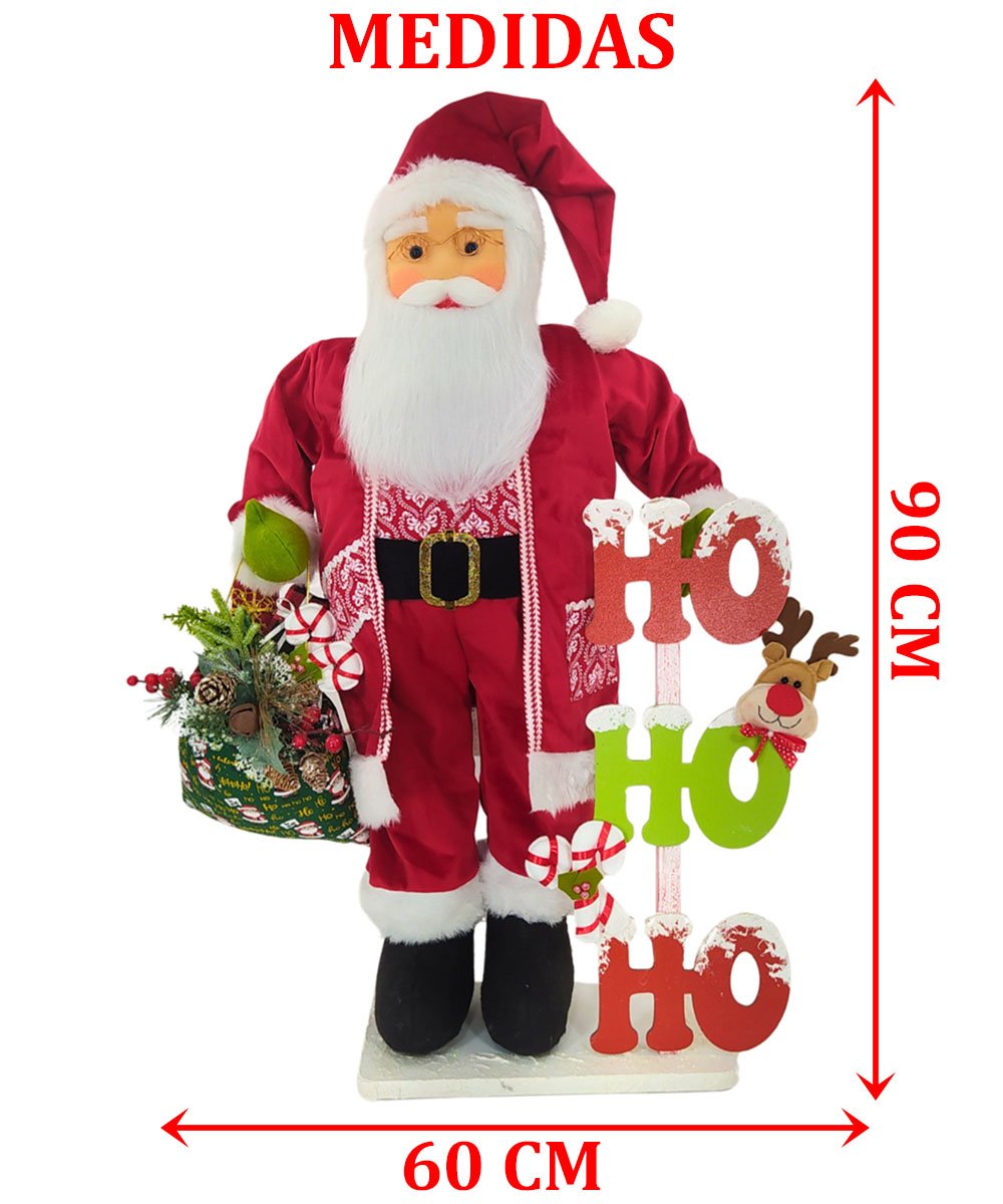 Boneco Natalino Papai Noel Ho Ho Ho Saco Com Presentes 90cm