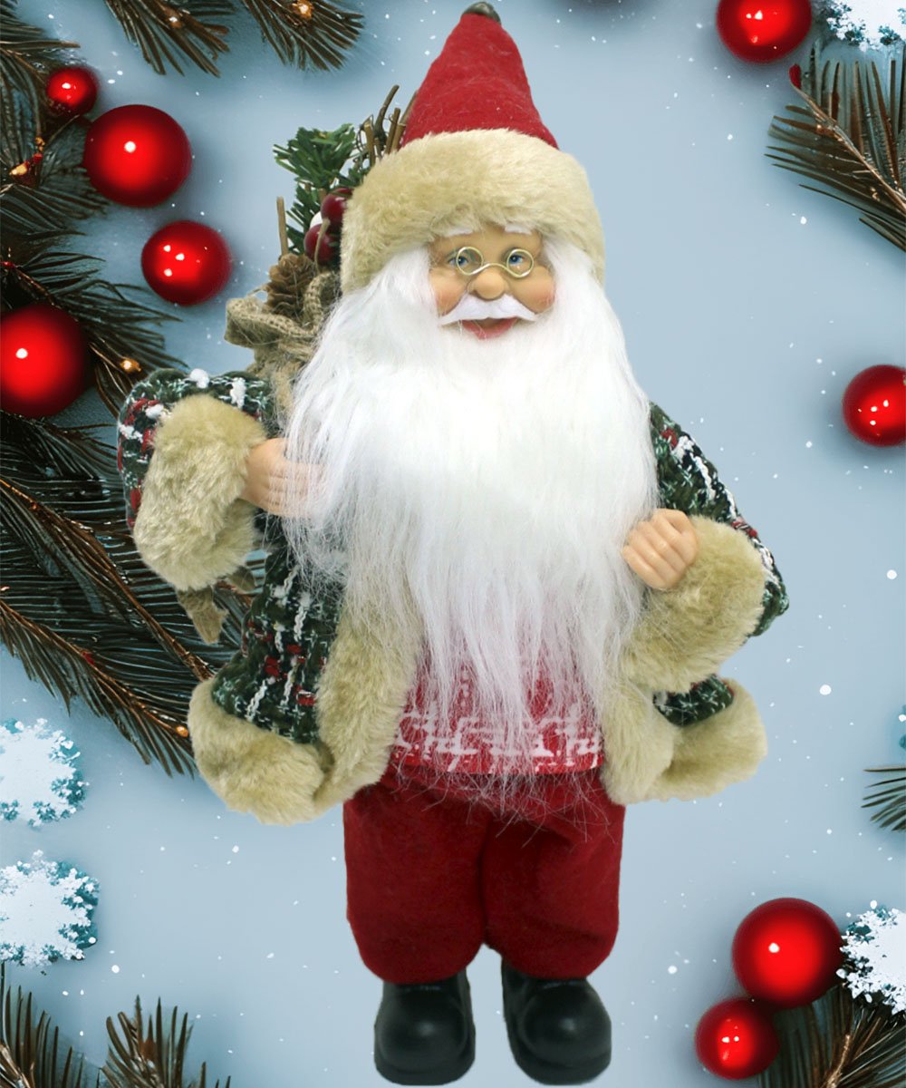Boneco Papai Noel Com Casaco Enfeite Saco De Presentes 36cm
