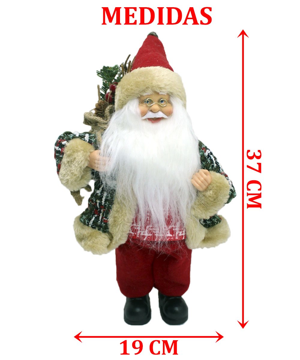 Boneco Papai Noel Com Casaco Enfeite Saco De Presentes 36cm