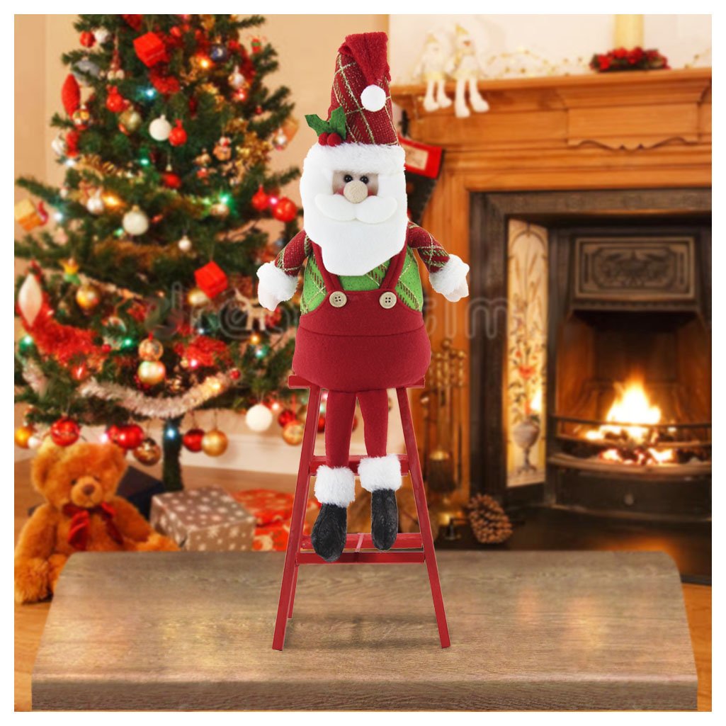 Boneco Papai Noel Natal Em Tecido Escada 54cm