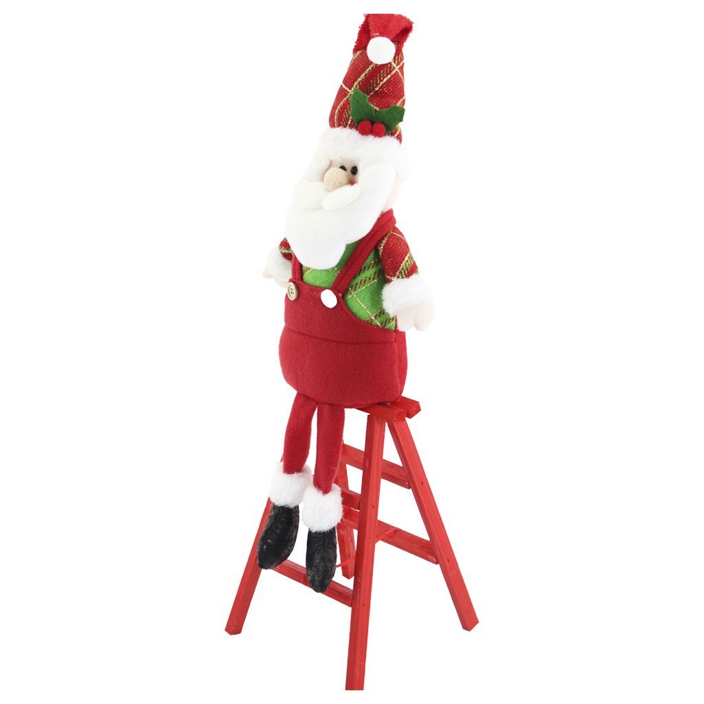 Boneco Papai Noel Natal Em Tecido Escada 54cm