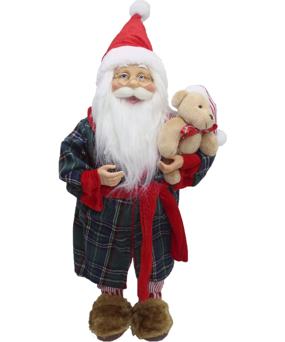 Boneco Papai Noel Pijama Roupão Decoração Com Ursinho 50cm