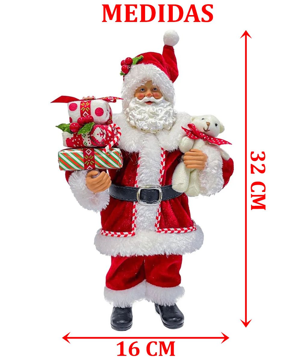 Boneco Papai Noel Tradicional Coleção Ursinho Presente 30cm