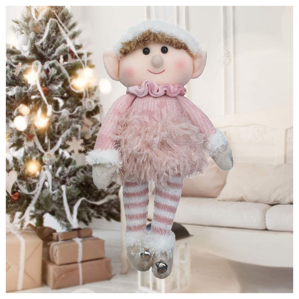 Boneco Pendente Natal Duende Mamãe Noel Rosa 30cm