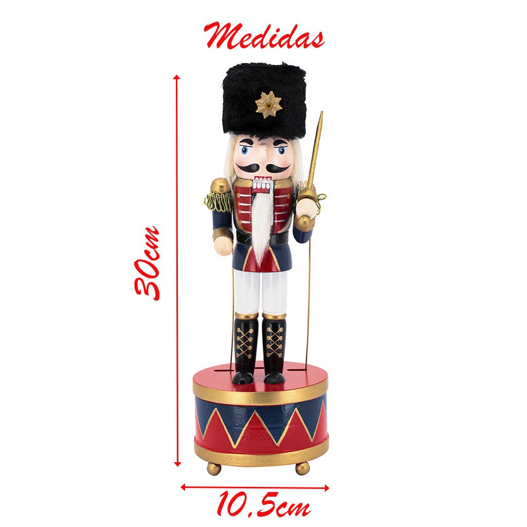 Boneco Soldado Quebra Nozes Musical De Dar Corda Natal 30cm