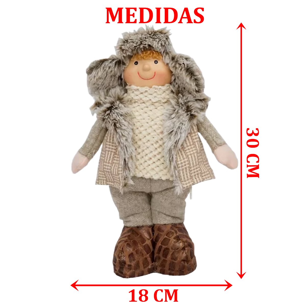 Boneco de Pelúcia Menino Natalino Enfeite de Natal 30cm