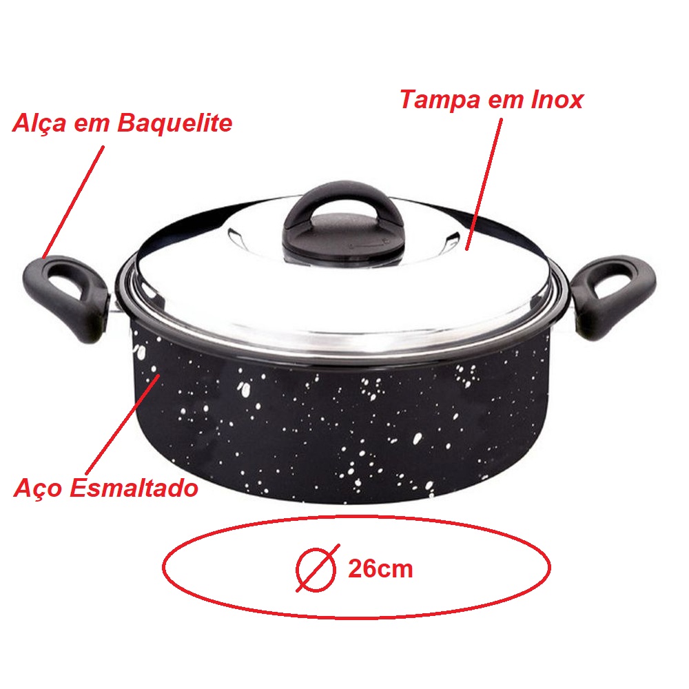 Caçarola Esmaltada 26cm com Tampa em Inox 