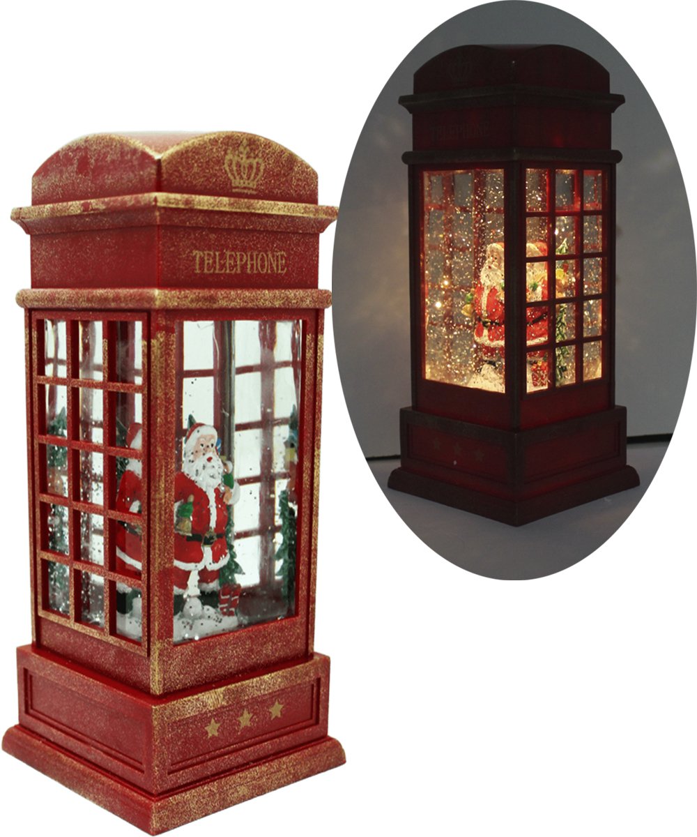 Cabine Telefone Inglês Papai Noel Natal Musical LEDs De 26cm