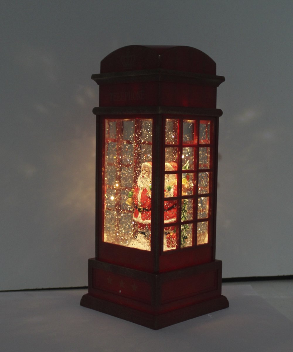 Cabine Telefone Inglês Papai Noel Natal Musical LEDs De 26cm