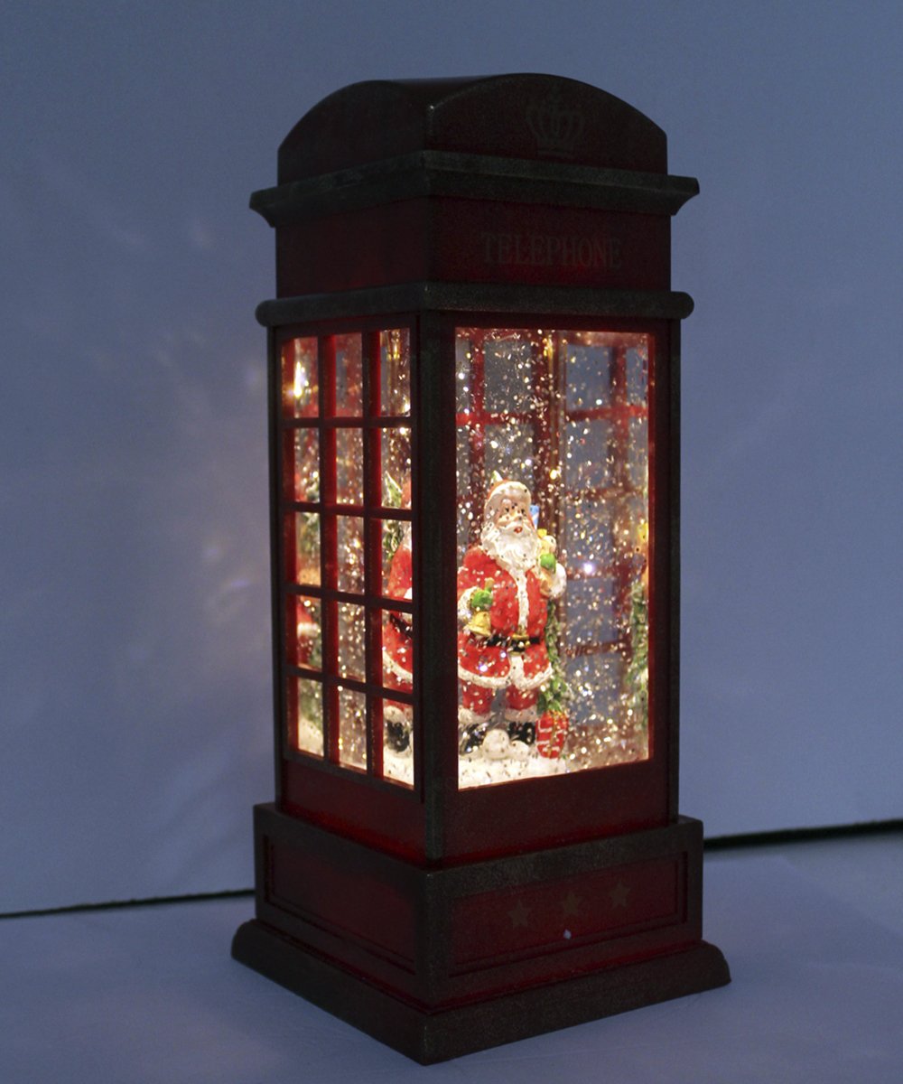 Cabine Telefone Inglês Papai Noel Natal Musical LEDs De 26cm