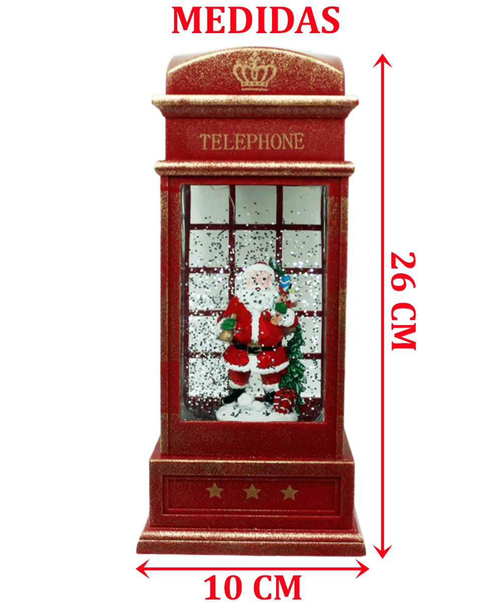 Cabine Telefone Inglês Papai Noel Natal Musical LEDs De 26cm