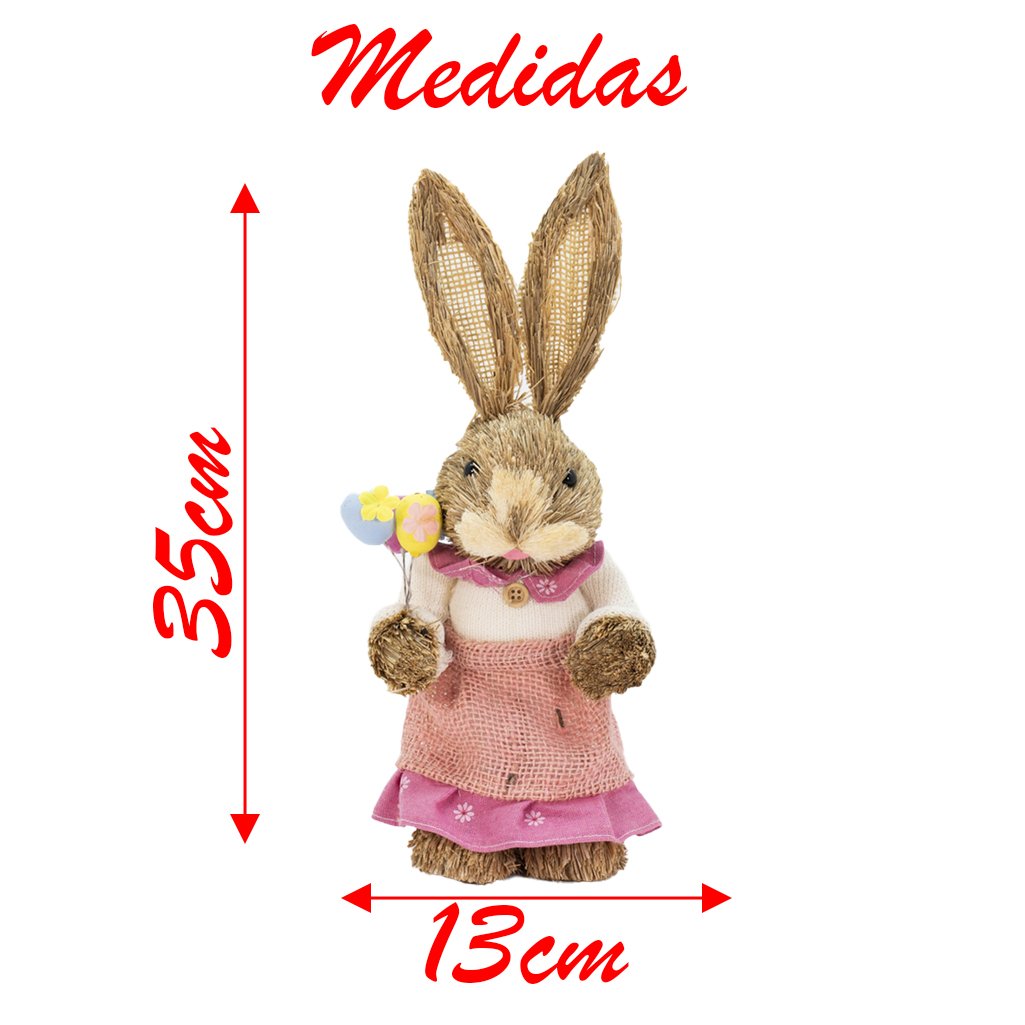 Casal De Coelhos De Páscoa Decoração Coelhinhos Caçadores 35cm