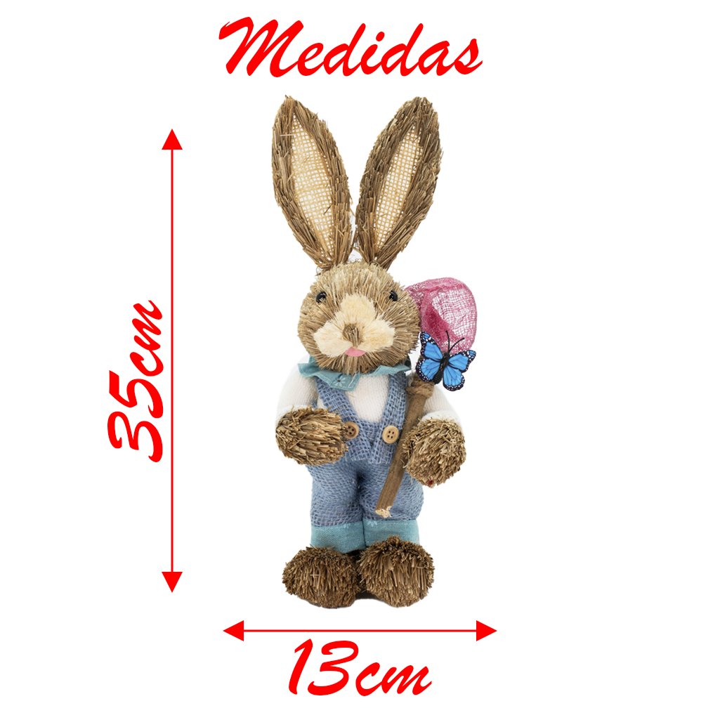 Casal De Coelhos De Páscoa Decoração Coelhinhos Caçadores 35cm