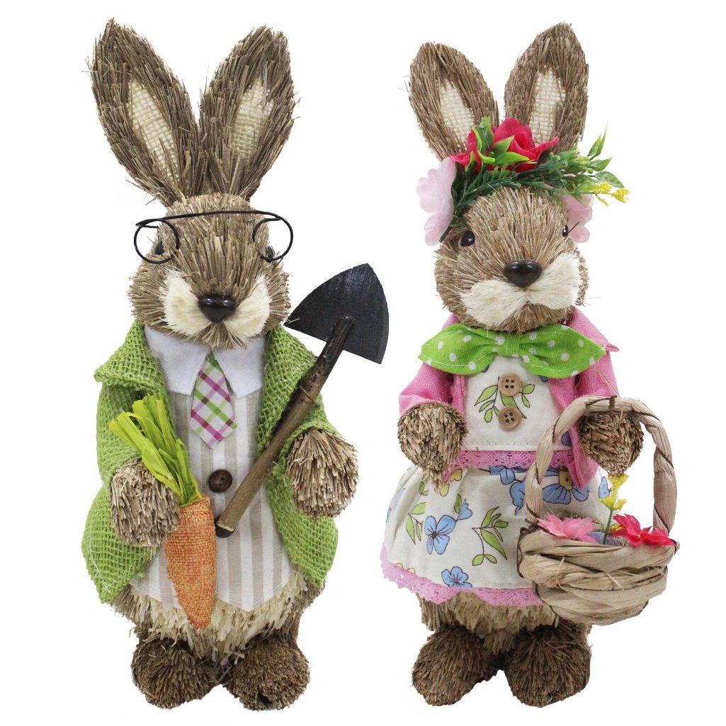 Casal De Coelhos De Páscoa Decoração Enfeite Coelhinhos - 33cm