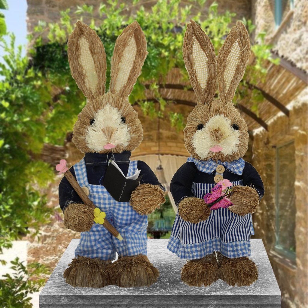 Casal De Coelhos De Páscoa Decoração Enfeite Coelhinhos - 35cm