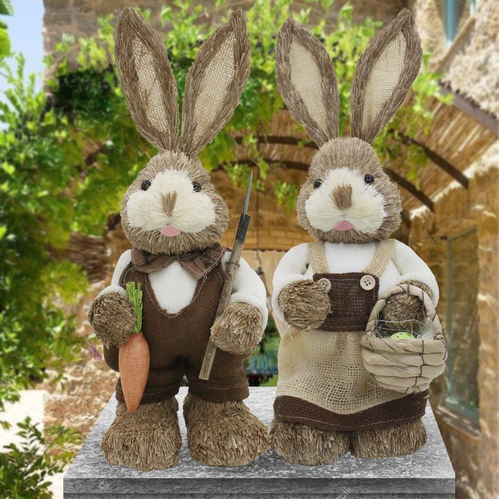 Casal De Coelhos De Páscoa Decoração Enfeite Coelhinhos - 45cm