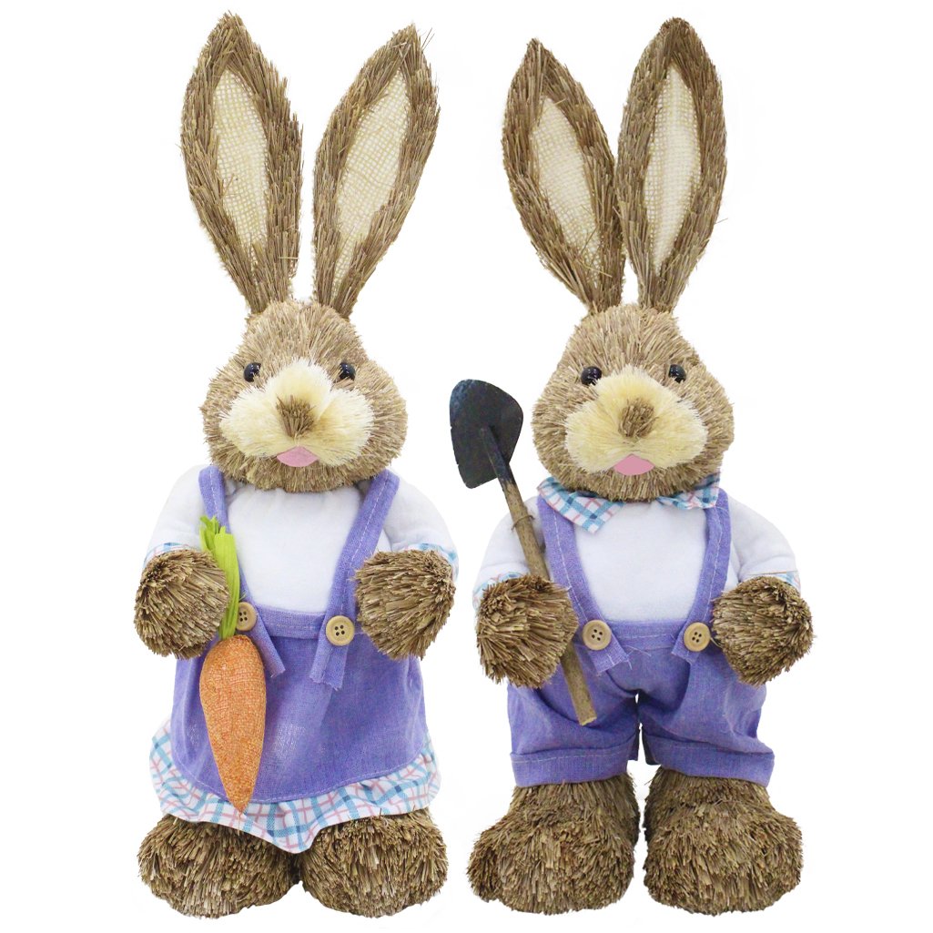 Casal De Coelhos De Páscoa Decoração Enfeite Coelhinhos - 46cm
