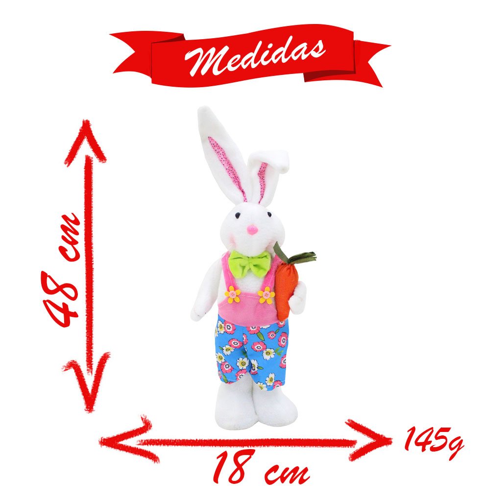 Casal De Coelhos De Páscoa Decoração Enfeite Coelhinhos - 47cm