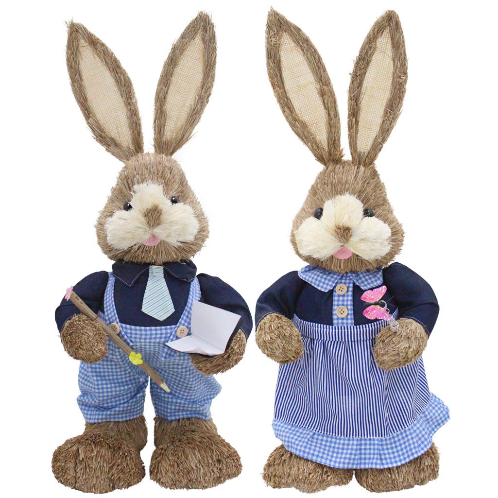 Casal De Coelhos De Páscoa Decoração Enfeite Coelhinhos - 62cm