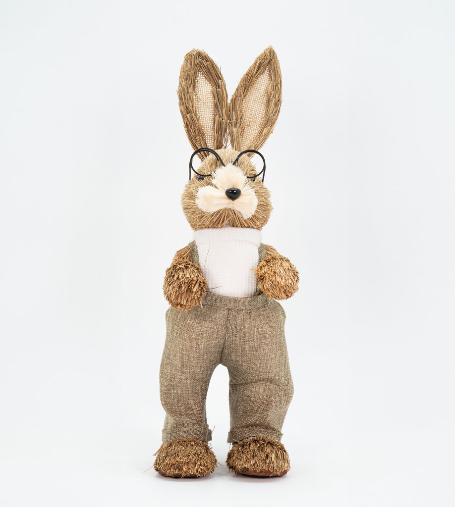 Casal De Coelhos De Páscoa Decoração Enfeite em Palha Coelhinhos 43cm