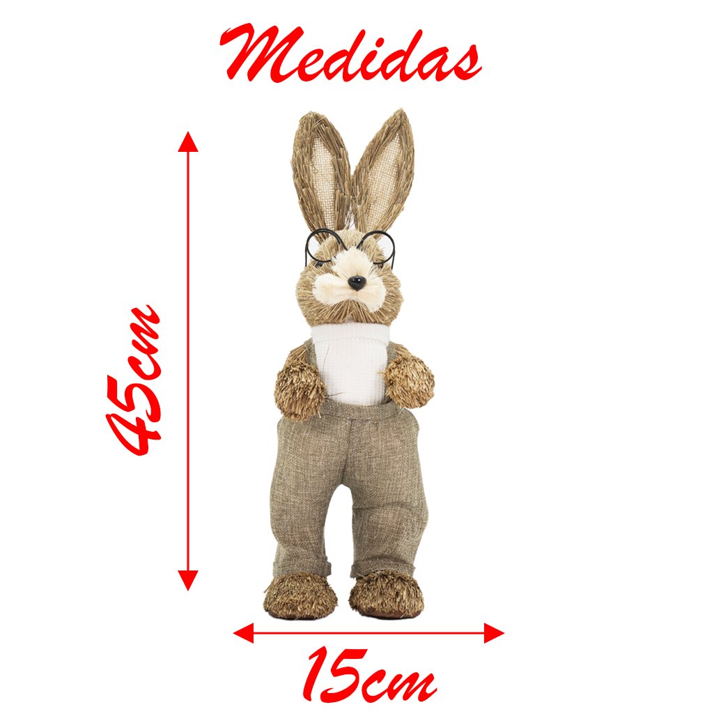 Casal De Coelhos De Páscoa Decoração Enfeite em Palha Coelhinhos 43cm