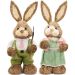 Casal De Coelhos De Páscoa Decoração Palha Artesanal 43cm